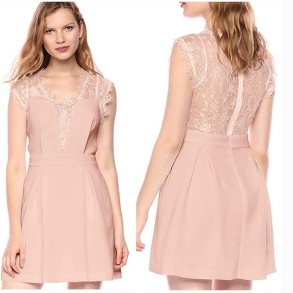 BCBG Generation Rose Smoke Lace Pleated Mini Dress Size 2 - Picture 7 of 16